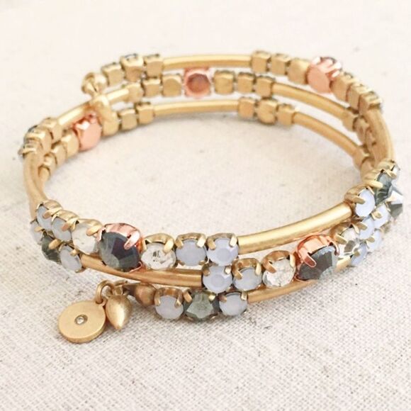 stella & dot ~ isabelle coil wrap bracelet ~ gold hematite crystal beads - Picture 2 of 7